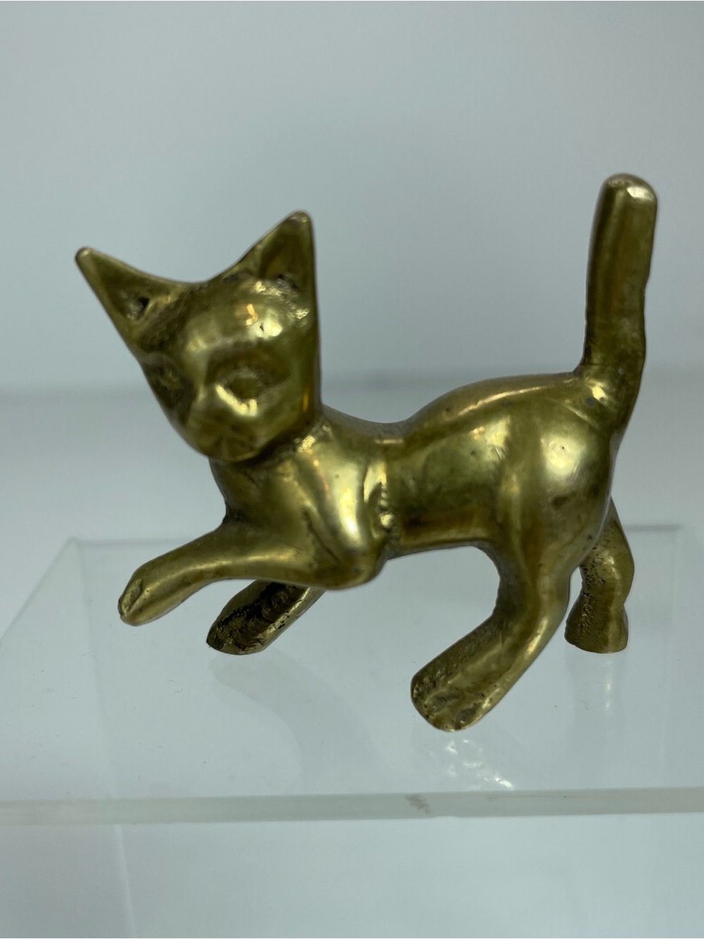 Vintage Solid Brass Ring Holder Cat Figurine Long Tail  2”
